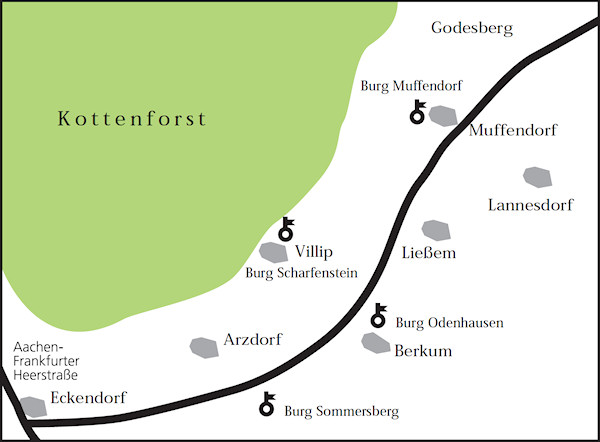 Der Verlauf der mittelalterlichen Straße Via Publica (770) von Eckendorf nach Muffendorf
